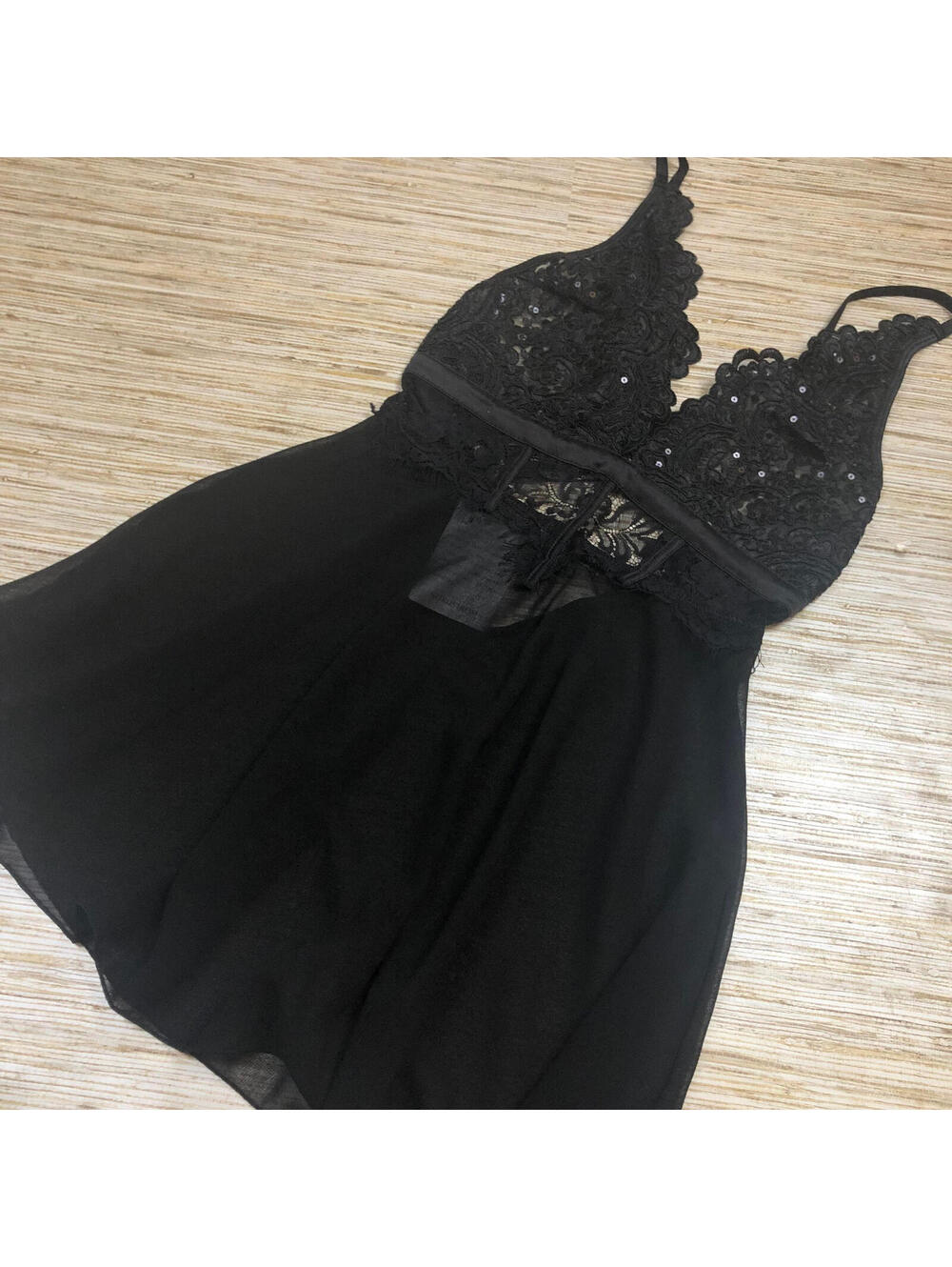 3311 Ann Summers lace babydoll sequin nightie BLACK sz XS nwt
